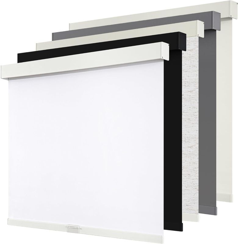 Photo 1 of Cordless Blackout Roller Shades Blinds for Windows Free-Stop,Pull Down Room Darkening with Valance,Thermal Insulated Woven Fabric Window Door Blinds for Home,Office,White 34" W x 72" L