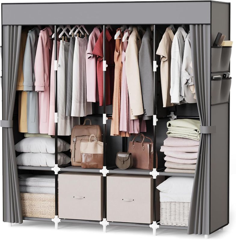 Photo 1 of Mavivegue Portable Closet Wardrobe, Clothes Organizer with 4 Hanging Rods, Non-Woven Fabric Cover, Large Capacity Storage for Bedroom and Living Room,Gray, 67" W x 17" D x 67" H