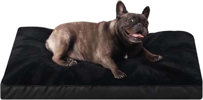 Photo 1 of Dog Crate Bed Waterproof Deluxe Plush Dog Beds with Removable Washable Cover Anti-Slip Bottom Pet Sleeping Mattress for Large, Medium, Jumbo, Small Dogs, 29 x 18 inch, Black