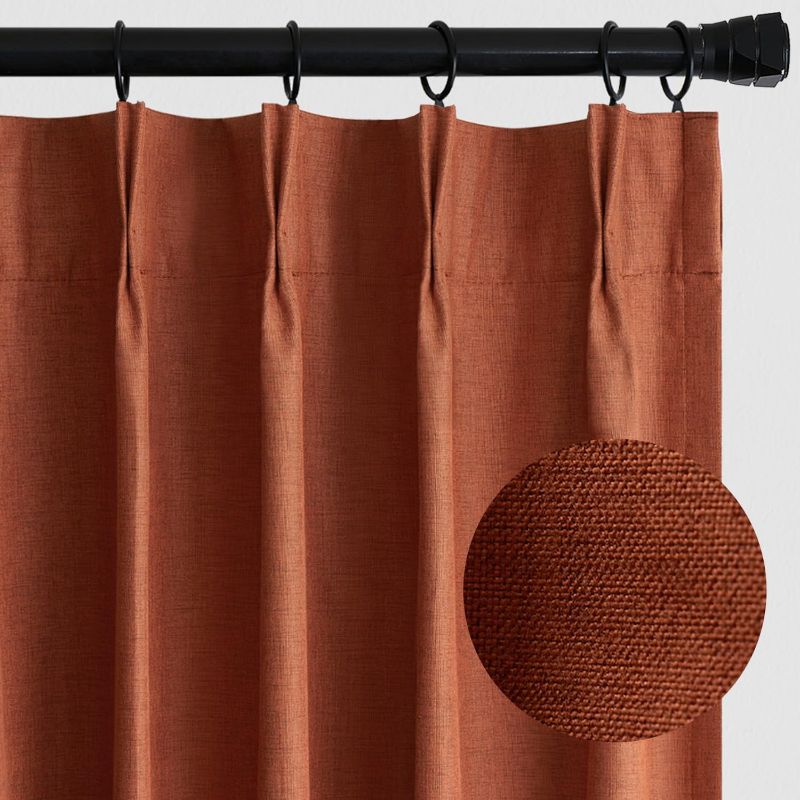 Photo 1 of MIULEE 84 Inch Long Pinch Pleated Curtains Blackout, Linen Pinch Pleat Curtains with Hooks, Thermal Insulated Light Blocking Window Drapes for Living Room Bedroom Track 2 Panels Burnt Orange