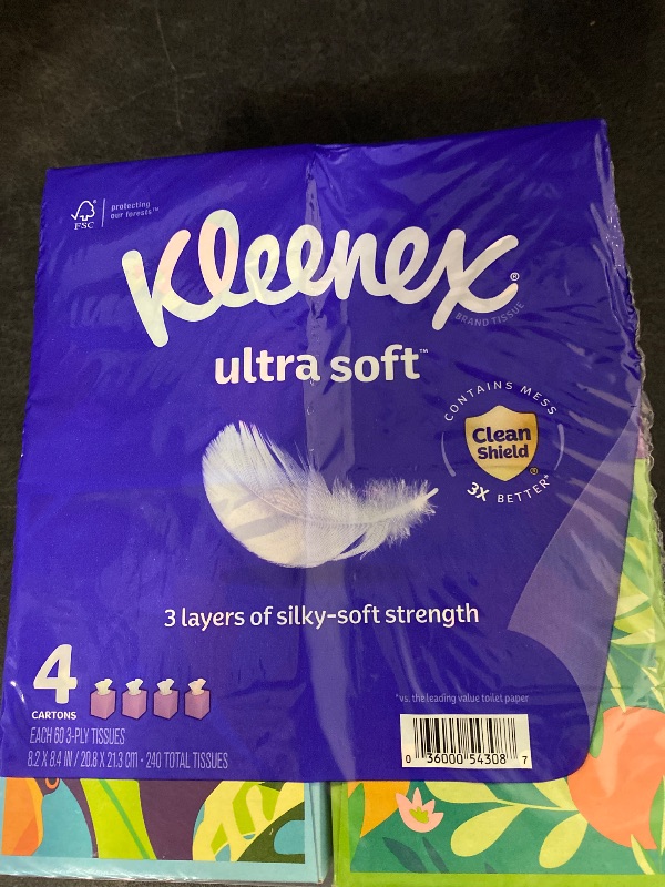 Photo 1 of Kleenex Ultra Soft Facial Tissues, 4 Cube Boxes, 60 Tissues per Box, 3-Ply (240 Total), Packaging May Vary