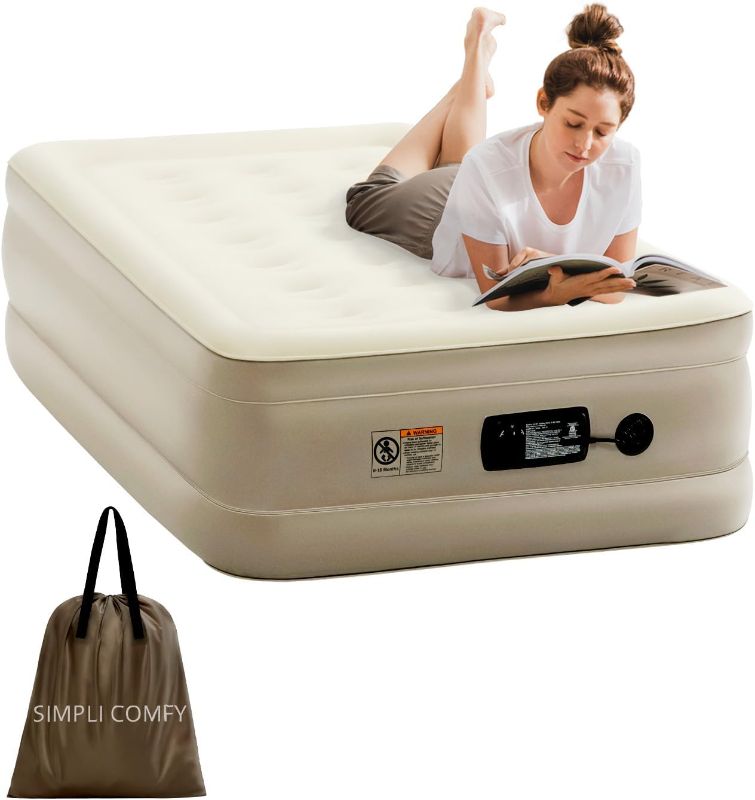 Photo 1 of Simpli Comfy 18" Raised Twin Inflatable Air Mattress with Built-in AC Pump, Fast Self-Inflating Blow Up Air Bed with Waterproof Top for Home, Travel, Camping 75” x 40” x 18"
