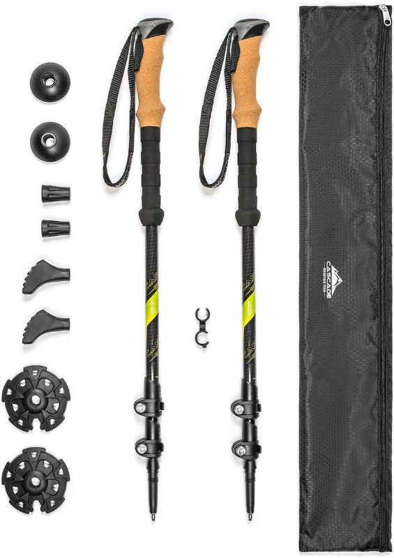 Photo 1 of Cascade Mountain Tech Trekking Poles - Carbon Fiber Walking or Hiking Sticks with Quick Adjustable Locks