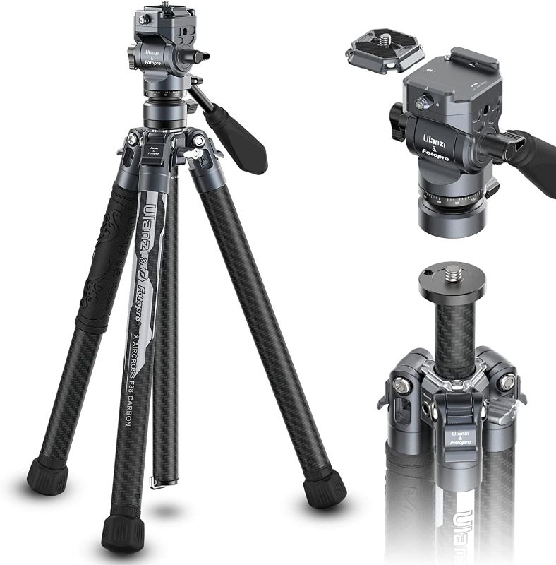 Photo 1 of ULANZI F38 Video Travel Tripod, 61.4" Lightweight Carbon Fiber Camera Tripod with Quick Release 1/4" Screw & Video Head, for Most Cameras/DSLR/Projector, Weight 2.38lbs, Maxload 22lbs
