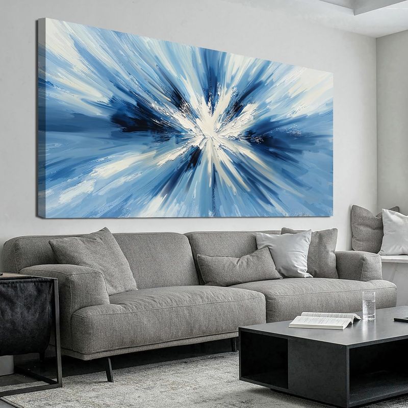 Photo 1 of Abstract Canvas Wall Art Decor Wall Pictures for Living Room Abstract Canvas Art Wall Art Decor Blue White Wall Art Prints Modern Minimalist Wall Art Decorations Bedroom Home Aesthetic Decor