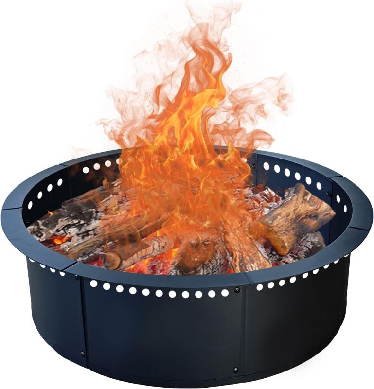Photo 1 of SoulMate Outdoor 40-Inch Outer/36-Inch Inner Fire Pit Ring Smokeless,Duty Solid Metal Steel Round Firepit Rim Insert for DIY Fire Pits, Outdoor Above or In-Ground, Camping Garden Patio Backyard.