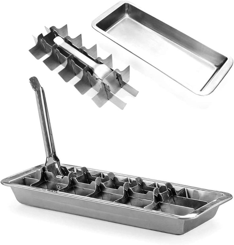 Photo 1 of Vintage Inspired Ice Cube Tray | 18/8 Stainless Steel | 18 Slot Ice Cube Tray | Easy Release Handle, 11" | Retro Design for Bars & Kitchens | Levers Remove Cubes | Dishwasher Safe