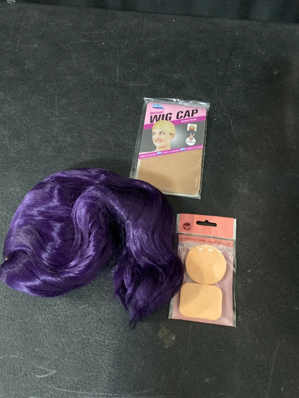 Photo 1 of Purple Ponytail Wig with Bangs Asahina Mafuyu Cosplay Wigs 23.6'' Long Curly Dark Purple Anime Pigtail Wig for Women Halloween Costume Party
