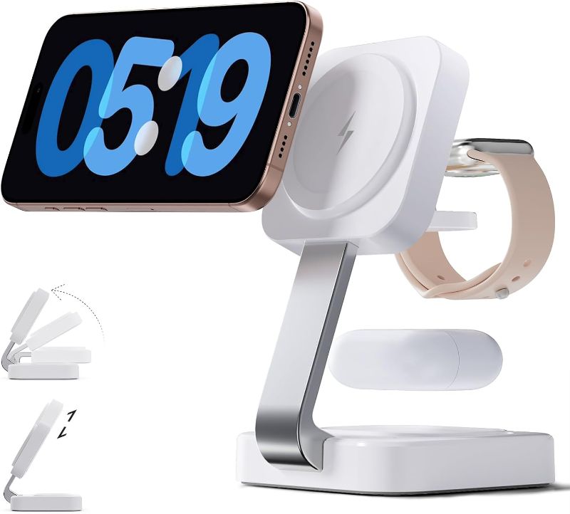 Photo 1 of RYND 2025 Traveling Wireless Mag-Safe Fast Charging Station,Magnetic 3 in 1 Charger with iPhone 17 16 15 14 13 12 Pro Max Plus,Apple Watch Series & Air pods 4 3 2 Pro-Gifts for Wife & Husband(White)