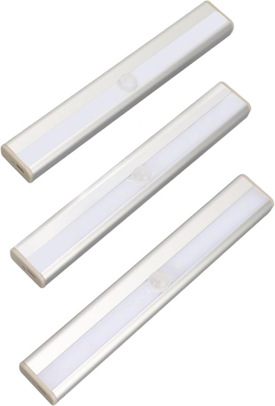 Photo 1 of Motion Sensor LED Lights, 3Pcs Under Cabinet Lights Motion Sensor LED Light Strips Automatic On Off USB Charging White Light for Wardrobes, Lamp