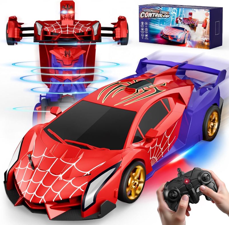 Photo 1 of Spider Transform RC Cars Toys with Eye & Underbody Lights, 2.4GHz Remote Control Car One-Button Deformation, Fast 360°Rotation Robot Toys Birthday Gifts for 3 4 5 6 7 8 9 10 Year Old Boys Age 4-7 8-12