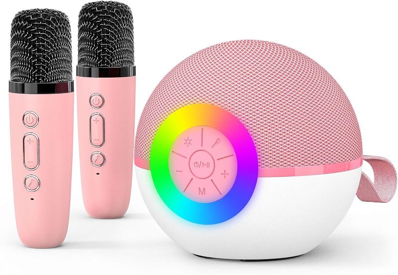 Photo 1 of goopow Mini Karaoke Machine Speaker for Kids Adults, Portable Bluetooth Microphone Song Toys with LED Light, Best Chritmas Birthday Festival Gift for 3 4 5 6 7 8+ Year Old Girls Boys (Pink-2Mic)