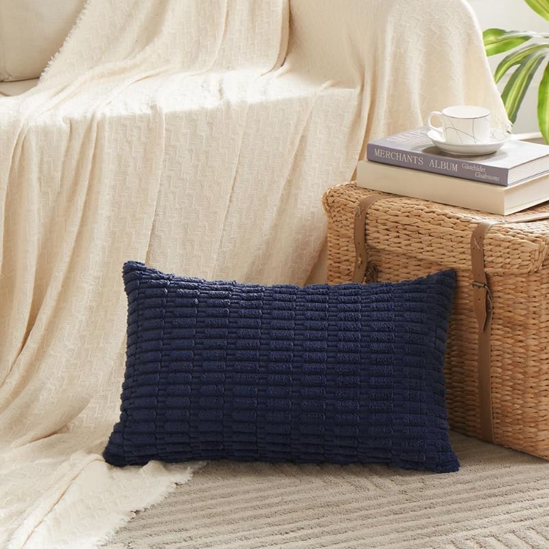 Photo 1 of Fancy Homi Navy Blue Decorative Throw Pillow Covers 14x24 Inch for Living Room Couch Bed Sofa, Soft Corduroy Square Cushion Case 35x60 cm, Rustic Modern Farmhouse Boho Home Decor