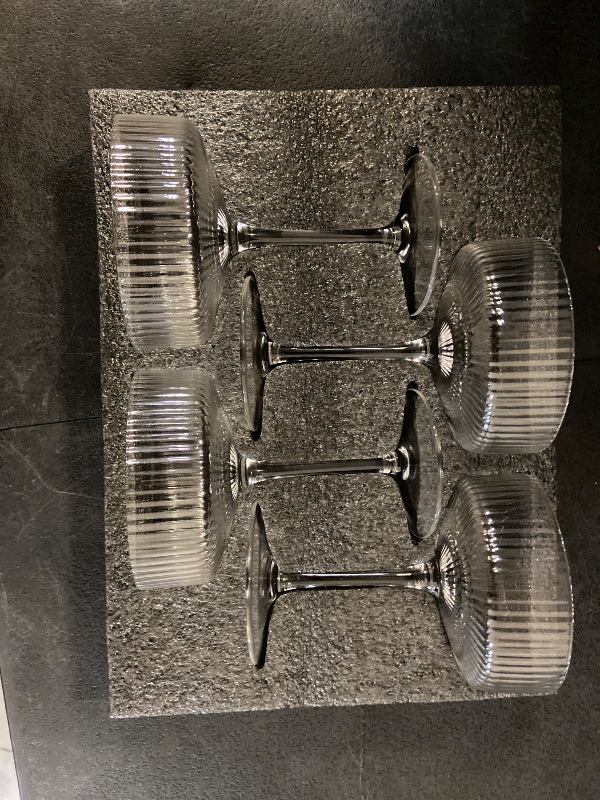 Photo 1 of 4 Pcs Ribbed Coupe Glasses, 10 oz Vintage Coupe Glass Set, Unique Martini Glass, Classic Cocktail Glassware, Bar Drinking Glasses Set Perfect for Cocktail, Wine, Champagne & Gift