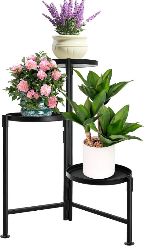 Photo 1 of 3 Tier Plant Stand Indoor, Metal Plant Shelf Outdoor, Foldable Corner Tall Plant Rack for Multiple Plants, Flower Pot Holder Display Stand for Living Room, Patio Home Decor for Gardening