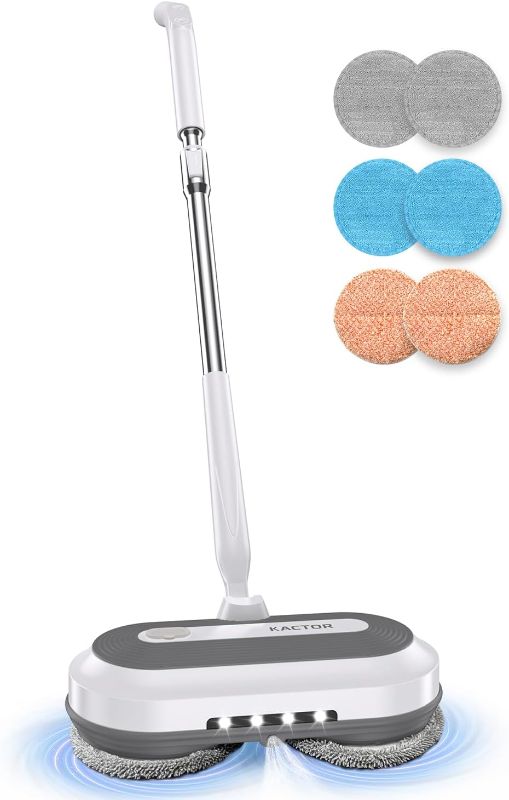 Photo 1 of Cordless Electric Spin Mop, Electric Floor Cleaner with Water Sprayer & LED Headlight, 50mins Working Time, 290ml Water Tank, Adjustable Tube, Self-Propelled Multi-Surfaces Floor Mop for Home Cleaning