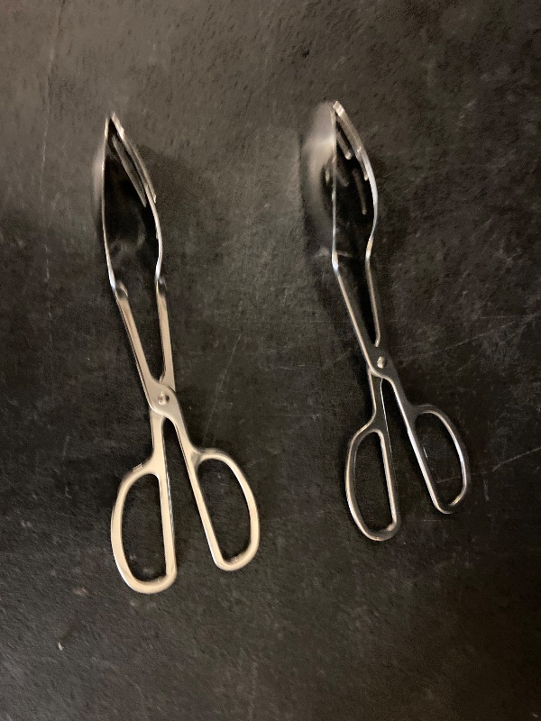 Photo 1 of 2-PACK Salad Tongs for Serving - Premium Stainless Steel Scissor-Style, Non-Toxic, Heat-Resistant Salad Servers, Dishwasher Safe, Ideal for Buffet and Party Use (Silver)