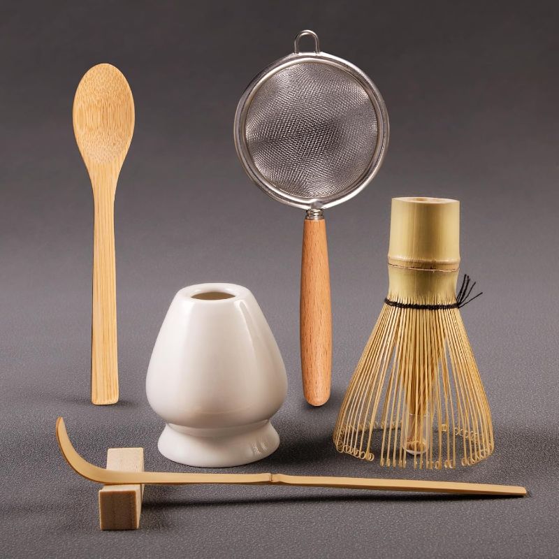 Photo 1 of COANTO Matcha Whisk Set - Includes Sifter Bamboo Whisk (Chasen), Tea Spoon, Spoon Holder, Scoop and Whisk Holder, 6pcs (No Bowl Included)