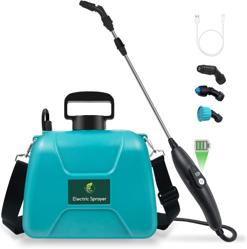 Photo 1 of 2 Gallon Battery-Powered Garden Sprayer, Electric Sprayer with USB Rechargeable Handle, 3 Mist Nozzles, Retractable Wand, Water Pump Sprayers with Adjustable Shoulder Strap for Yard, Lawn, and Garden
