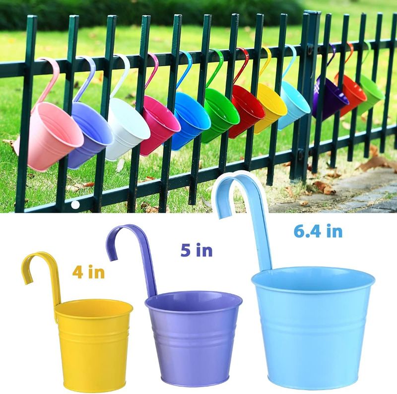 Photo 1 of 12 Pack Balcony Planters Railing Hanging, Colorful Railing Planter 5.2 Inches Plant Pots with Drainage Holes Hanging Plant Holder Indoor Hanging Planters