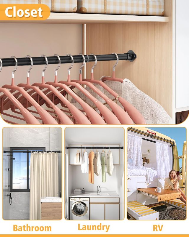 Photo 1 of Closet Rod, 17 to 39 Inch Heavy Duty Adjustable Metal Clothing Rack for Hanging Clothes, Closet Poles for Wardrobes, Laundry, Durable Steel, Black