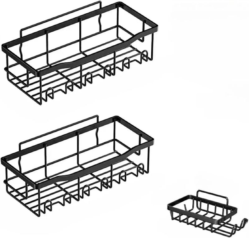 Photo 1 of Premium Stainless Steel Shower Enclosure Non Perforated Bathroom Shelf Shower Rack Sticky Shower Box 5 Pack Black Stainless Steel Bath Organizer Bathroom Storage and Home Decoration