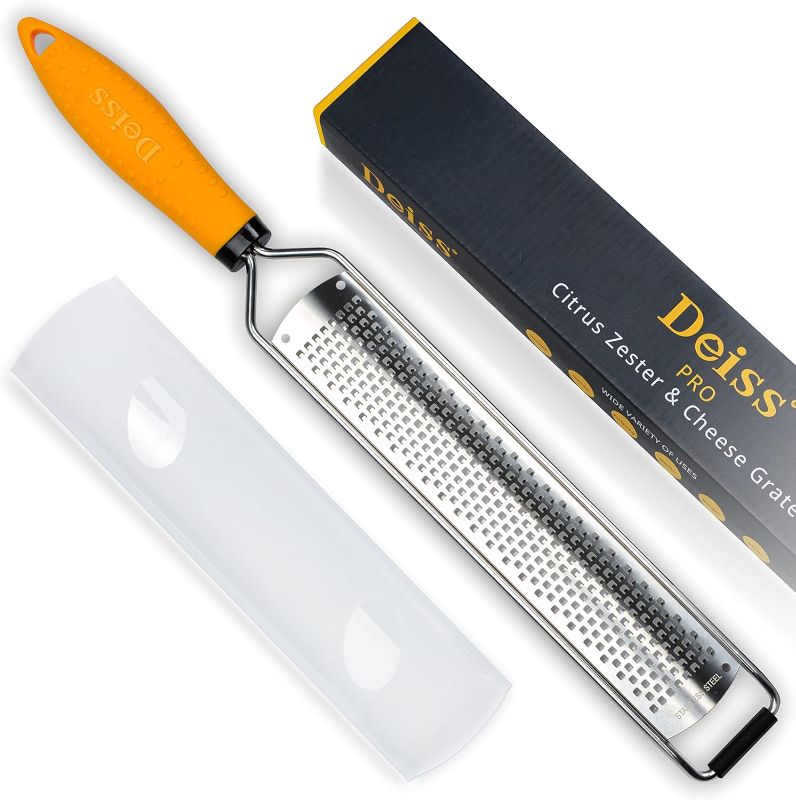 Photo 1 of Deiss PRO Citrus Lemon Zester & Cheese Grater — Parmesan Cheese, Lemon, Ginger, Garlic, Nutmeg, Chocolate, Vegetables, Fruits - Razor-Sharp Stainless Steel Blade + Protect Cover - Dishwasher Safe