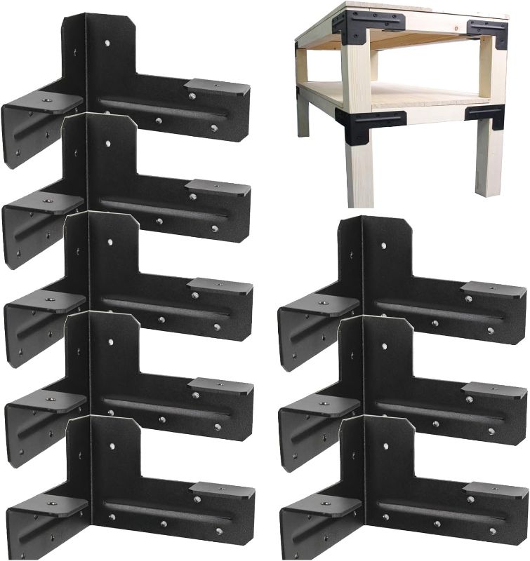 Photo 1 of 8Pcs Workbench Kit SupConn with 96 Screws, Workbench Legs Brackets, 4x4 Heavy Duty Corner Brackets ,Workbench Bracket for Wood Workbenches Tables, Pergola and More,Color Black