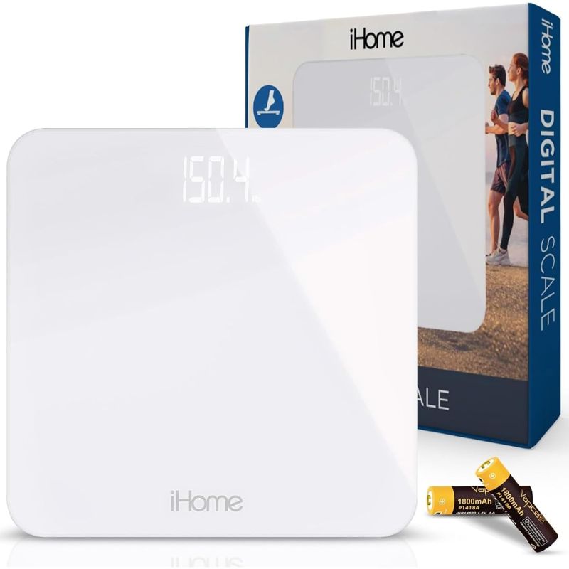 Photo 1 of iHome Digital Scale, Bathroom Scale, Batteries Included, Scale Body Weight, Weight Scale, Digital Scale, Bathroom Scales for Weight, Digital Scales for Body Weight (White)