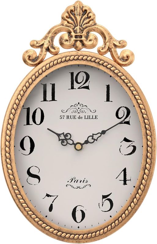 Photo 1 of Abdurey Small French Retro Decorative Wall Clock, Antique Gold Vintage Oval Style,Silent Battery Operated Boho Decor Wall Clocks for Farmhouse,Kitchen,Bedroom,Bathroom(10.4" H x 6.7" W)