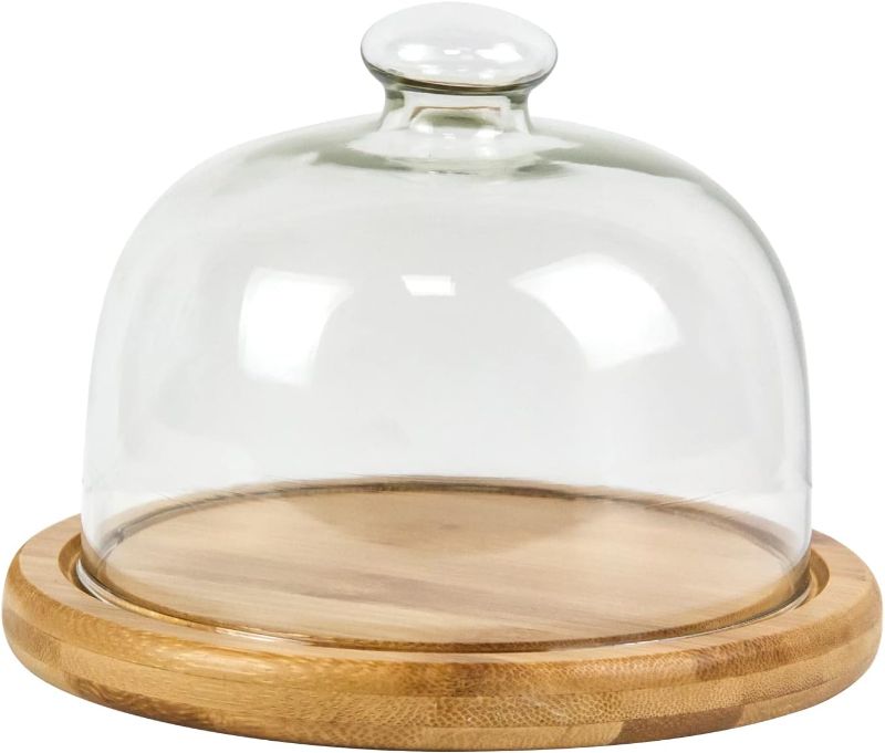 Photo 1 of Glass Dessert Dome with Base, Mini Decorative Cake Tray with Glass Dome Cover, 5.9" Cake Fruit Display Server Tray for Kitchen, Birthday, Wedding, Appetizer Dessert and Cheese Serving Platter