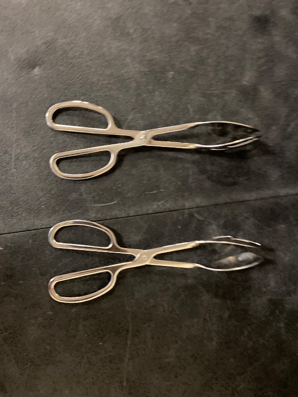 Photo 1 of 2-PACK Salad Tongs for Serving - Premium Stainless Steel Scissor-Style, Non-Toxic, Heat-Resistant Salad Servers, Dishwasher Safe, Ideal for Buffet and Party Use (Silver)