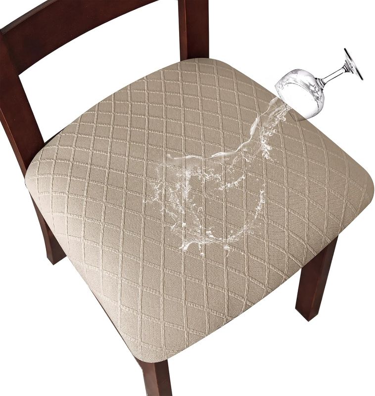 Photo 1 of Genina Waterproof Seat Covers for Dining Room Chairs Covers Dining Chair Cover Kitchen Chair Covers (Khaki, 4 Pcs)