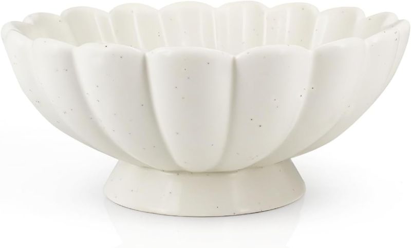 Photo 1 of Accessoryway 8" White Fluted Scalloped Decorative Bowls -Moderate Ceramic Fruit Bowl for Kitchen Counter, Elegant Wavy Edge Centerpiece Bowls for Home Decor, Perfect for Housewarming &Wedding Gift