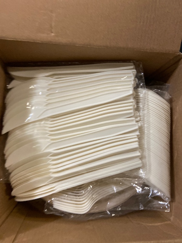 Photo 1 of 300 Pack Paper Plates Set Party Supplies Severs 50 Guests Disposable Party Plates Sugarcane Forks Knives Spoons Heavy-Duty Paper Plate Bagasse Natural Compostable Eco-Friendly Birthday Wedding