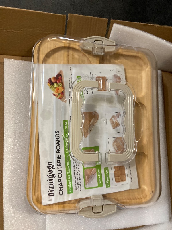 Photo 1 of Charcuterie Board with Lid Bamboo Charcuterie Boards with Handles 6 Compartments Serving Tray for Kitchen Food Snack Accessory