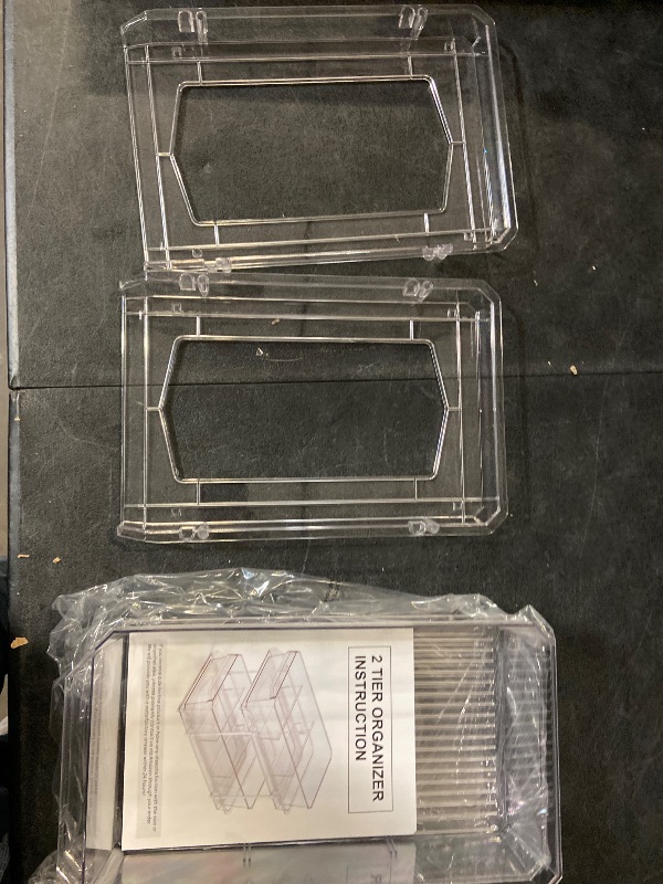 Photo 1 of 2 Set, 2 Tier Clear Organizer with Dividers for Cabinet, Shlef, Counter - MultiUse Slide-Out Storage Container - Kitchen, Pantry, Medicine Cupboard Bins, Bathroom, Vanity Makeup, Under Sink Organizing