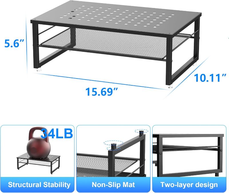 Photo 1 of gianotter Desk Organizers and Accessories, 2-Tier Metal Monitor Stand Riser, Desk Organizer for Monitor, Office Desk Storage Organizer for Office Supplies (Black)