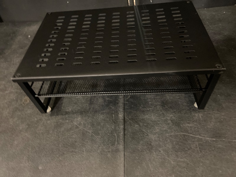 Photo 1 of gianotter Desk Organizers and Accessories, 2-Tier Metal Monitor Stand Riser, Desk Organizer for Monitor, Office Desk Storage Organizer for Office Supplies (Black)