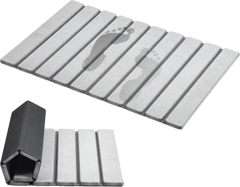 Photo 1 of AWW Foldable Stone Bath Mat, Super Absorbent Diatomite, Non-Slip Quick Drying Mat, Compact, Light Grey, 23.6 x 15.5 Inch