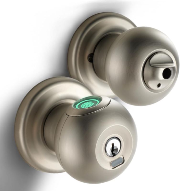 Photo 1 of Fingerprint Door Lock, Smart Fingerprint Door Knob with Lock, Biometric Door Lock, Keyless Thumbprint Entry Door Lock for Bedrooms, Hotels, Apartments, Offices and Garages