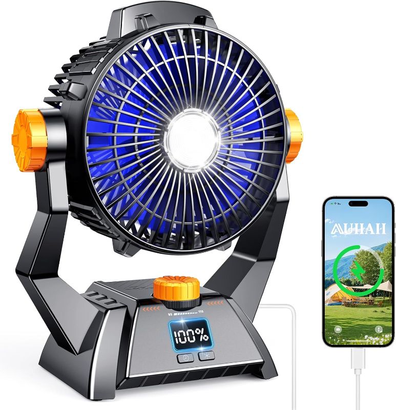 Photo 1 of Camping Fan - Rechargeable Portable Battery Powered Camping Fans for Tents with LED Light, Power Display, Timers & 360° Hanging Hook, Ultra Quiet USB Personal Tent Fan for Fishing Travel Home Office