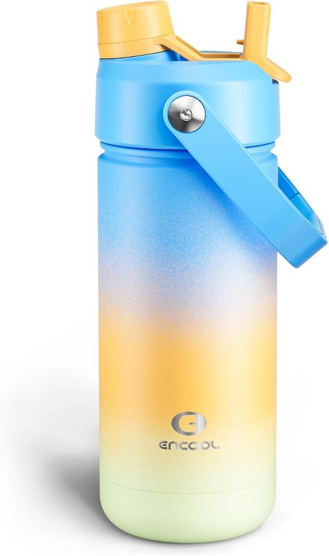 Photo 1 of ENCOOL Insulated Water Bottle with Straw Stainless Steel Water Bottle, Leak-Proof, BPA-Free, Double Wall Vacuum Keeps Cold for 24 Hours for Sports, Travel, School (18 oz, Sunny Breeze)