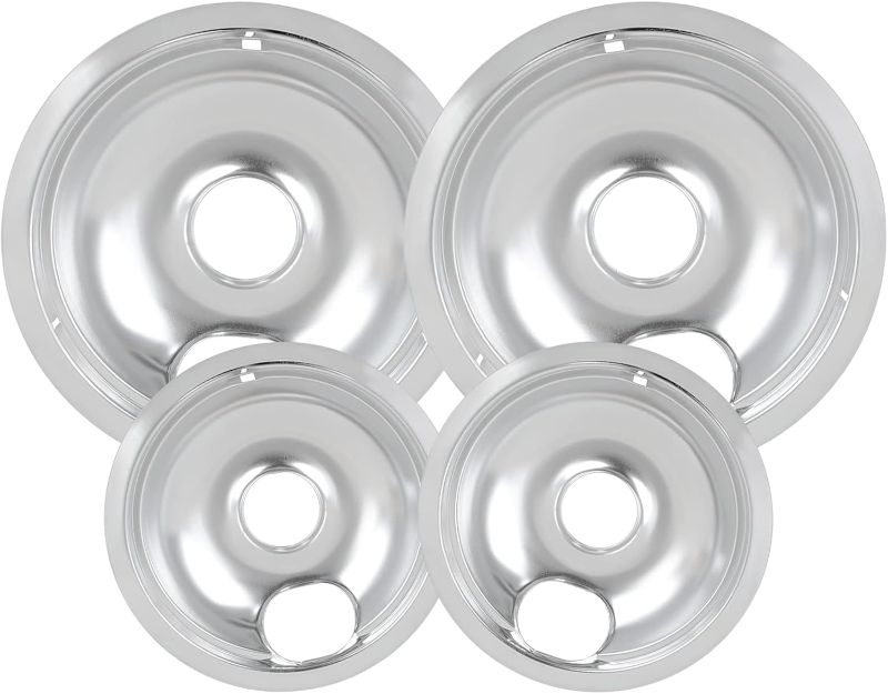 Photo 1 of 4 Pack Chrome Drip Pans, Compatible with Whirpool Kenmore Frigirate Stove Top Drip Bowls. Include 2 Pcs 6'' Range Replacement Drip Pans and 2 Pcs 8 '' Cooktop Drip Pans