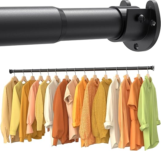 Photo 1 of Closet Rods for Hanging Clothes, 17-84 Inch No-Cut Stepless Adjustable Closet Rod, 1.3 Inch Heavy Duty Metal Closet Hanging Rod with Brackets, Black Closet Bar for Closet, Laundry Room, RV, Wardrobes