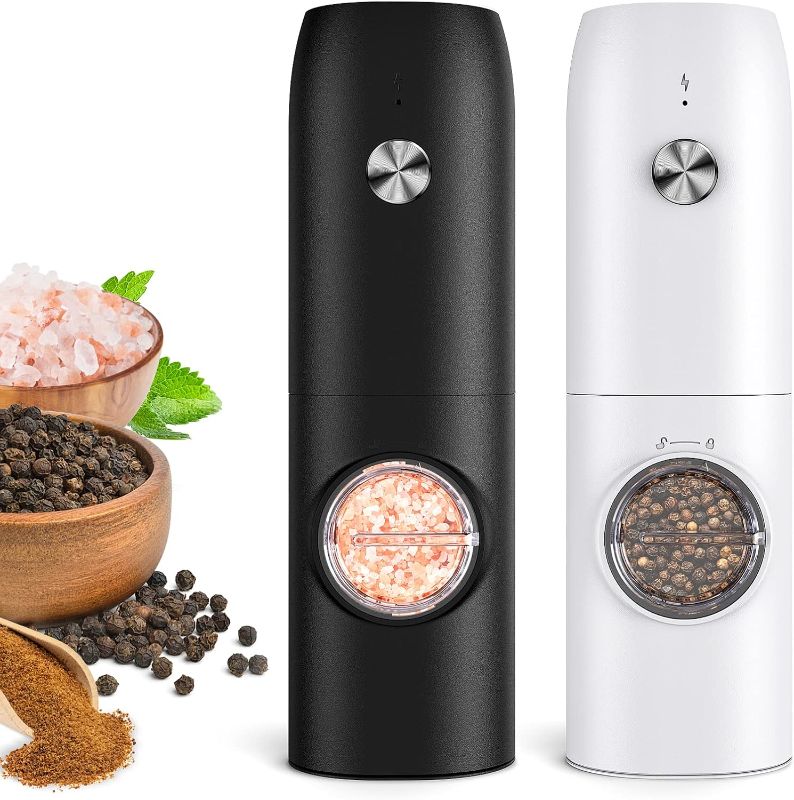 Photo 1 of Electric Salt and Pepper Grinder Set-Rechargeable Automatic Pepper Mill Grinder with LED House Warming Gifts New Home, USB Adjustable Coarseness shakers, One-Hand Operation for Kitchen Appliances