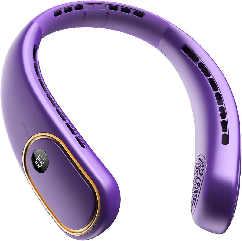 Photo 1 of Portable Neck Fan - Hands Free Personal Fan, Rechargeable Bladeless Fan with 5000mAh-Battery, Digital Display, 4 Speeds, Birthday Gifts for Men, Women, Mom, and Dad - Purple