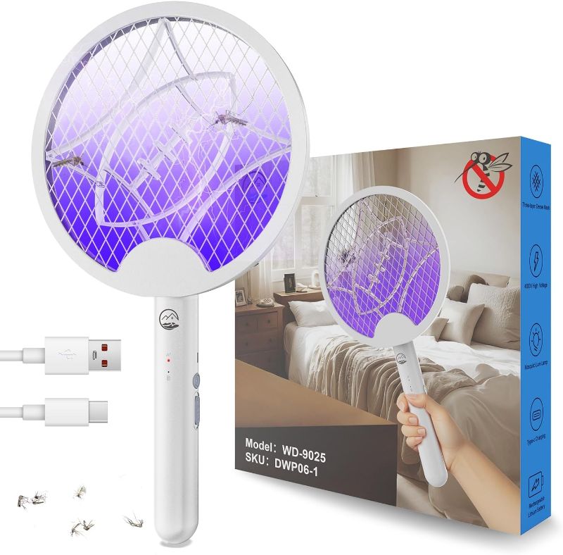 Photo 1 of Electric Fly Swatter Racket, Foldable 2 in 1 Bug Zapper with Purple Trap Lamp, 4000V & 1500mAh Powerful Mosquito Trap Killer with Type-C Rechargeable for Indoor Home Office Patio Camp(1 Pack)