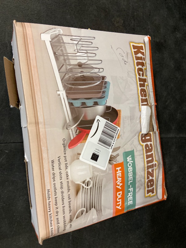 Photo 1 of EVERIE Adjustable Bakeware Organizer Pot Lid Holder Rack for Pots, Cake Molds, Cutting Boards, Mats, Cookware, GS02SS, 7.7'' Deep by 12.6'' to 21.5'' Wide