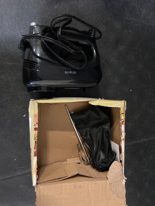 Photo 1 of Electric Hand Mixer with Stainless Steel Whisk, Dough Hook Attachment and Storage Bag, Handheld Mixer for Baking Cakes, Eggs, Cream Food Mixers. Turbo Boost /5 Speed Kitchen Blender Black